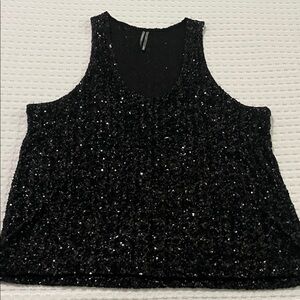 Anthropologie Black Sequin Scoop Neck Tank